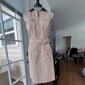 Sleeveless Tan Belted Dress